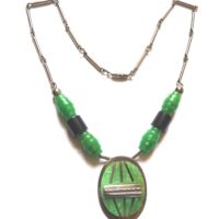 Deco green galalith chrome necklace