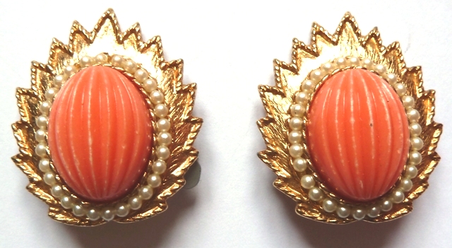 Antique Victorian Salmon Coral 10K Gold Earrings - Ruby Lane