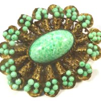 Czech Neiger green & brass brooch