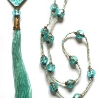 blue foil beads tassel necklace