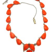 orange glass leaves flower necklace