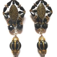 ornate black glass gilt clip earrings