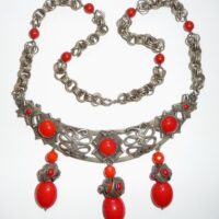 red glass white metal necklace