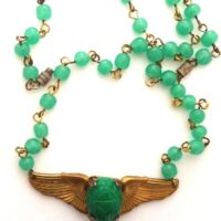 Scarab green glass pearl necklac