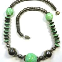 Art Deco green beads & chrome necklace