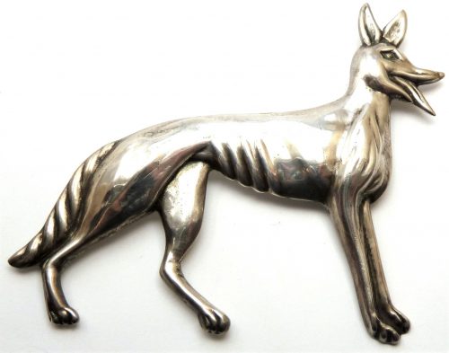 Mexican silver dog brooch