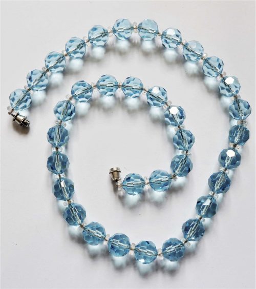 blue faceted glass beads necklace