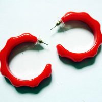 red resin hoop stud earrings