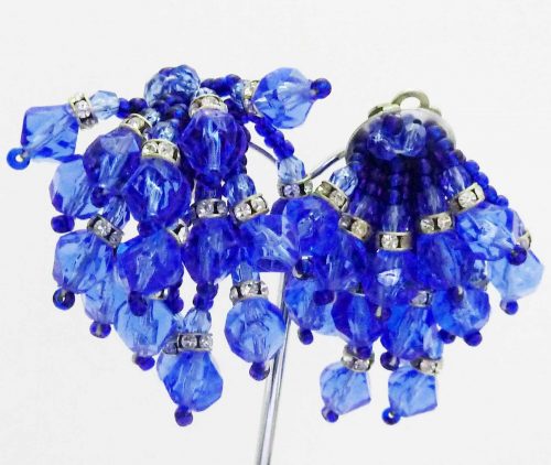 blue beads and rondels clip earrings