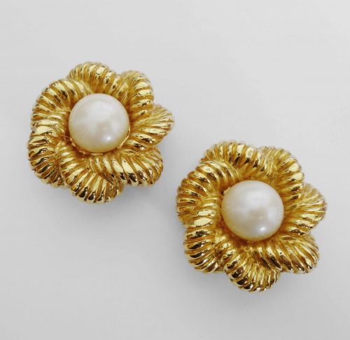 Escada pearl gilt clip earrings