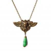 pharoah head and green drop vintage necklace