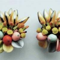 glass fruits, flowers, leaves clip earrings