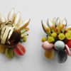 glass flowers, fruits, leaves vintage clip earrings