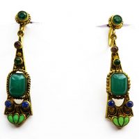 Czech green stones green enamel screw tops earrings