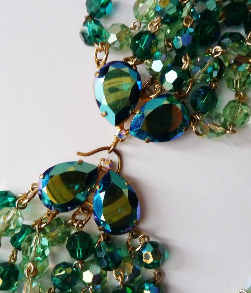 multistrand green beads clasp front