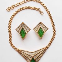 gold tone green stones Austrian set 3