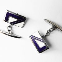 Deco cufflinks blue whit chrome