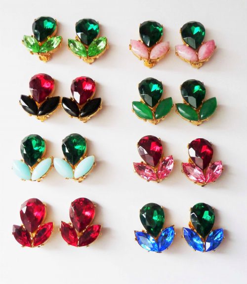 coloured glass stones clip earrings