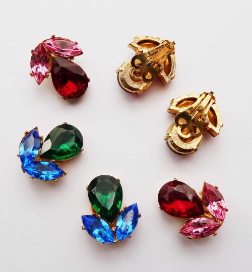 coloured glass stones clip earrings backs