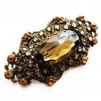 Czch large yellow stone filigree brooch