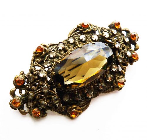 Czch large yellow stone filigree brooch