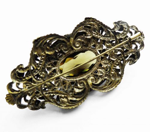 Czech large brown stone filigree brooch back