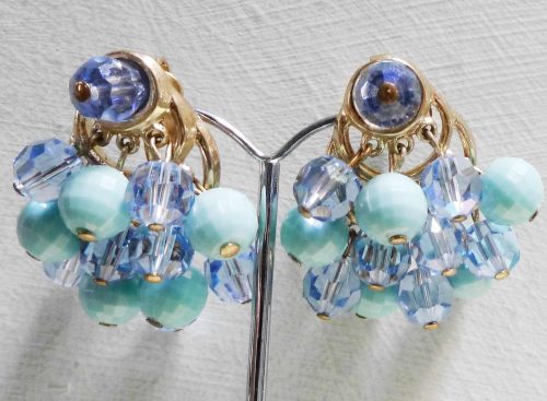 Trifari blue bead clips