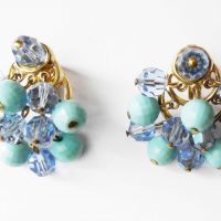 Trifari blue bead clip earrings 2