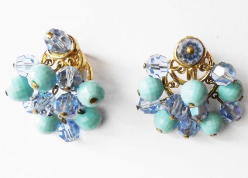Trifari blue bead clip earrings 2
