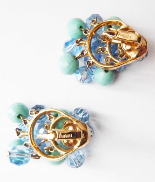 Trifari blue bead clips backs