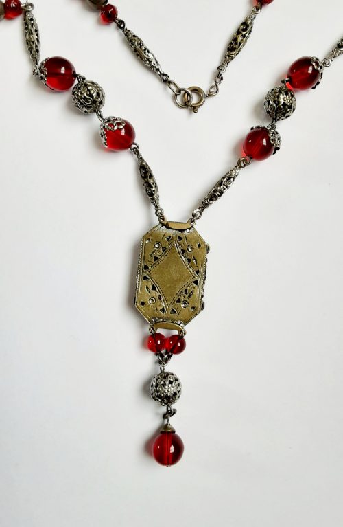 Red Czech necklace back