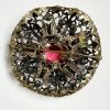 pink stone Czech filigree vintage brooch back