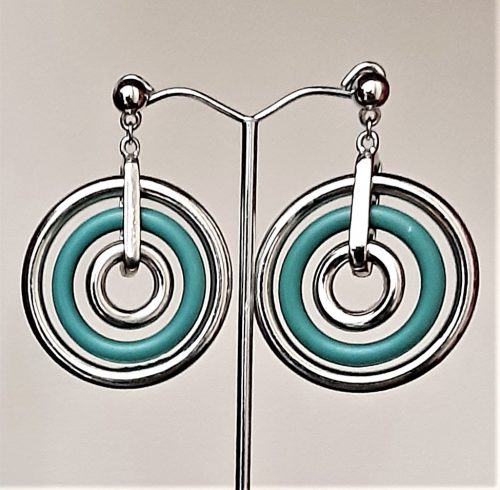 blue chrome deco rings earrings