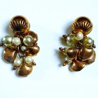 1980s pearl shell clip earrings front