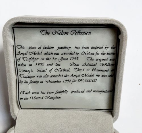 Nelson medal brooch info in box