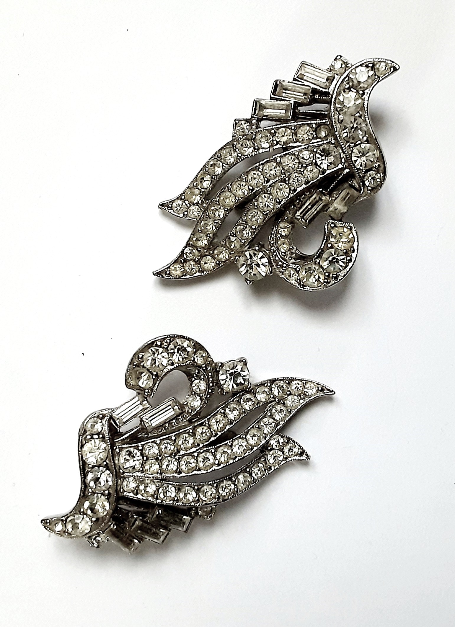 Lang Antiques Art Deco Diamond Dress Clips