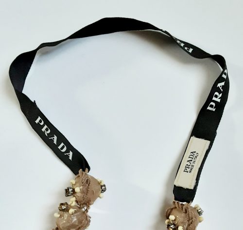 Prada beaded necklace ribbon back